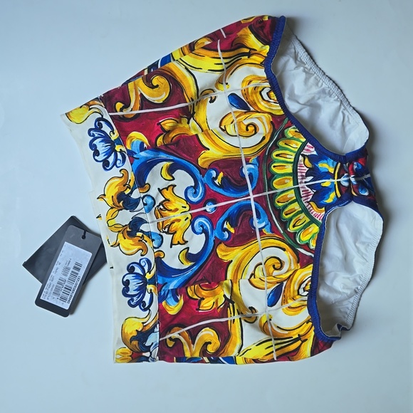 Dolce & Gabanna Women Poplin Shorts Cream Orange Blue Print-Size 42M - Picture 9 of 12